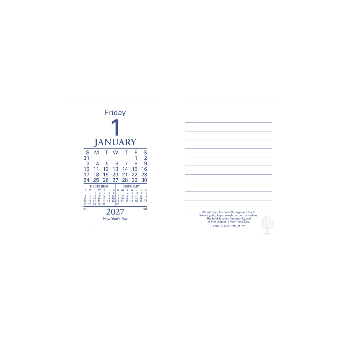 2027 Calendar Year Diary/Planner - 12 Month (h102 x w76mm) Day to Page - Top Punch Refill - Collins Desk Calendar Accessories Range