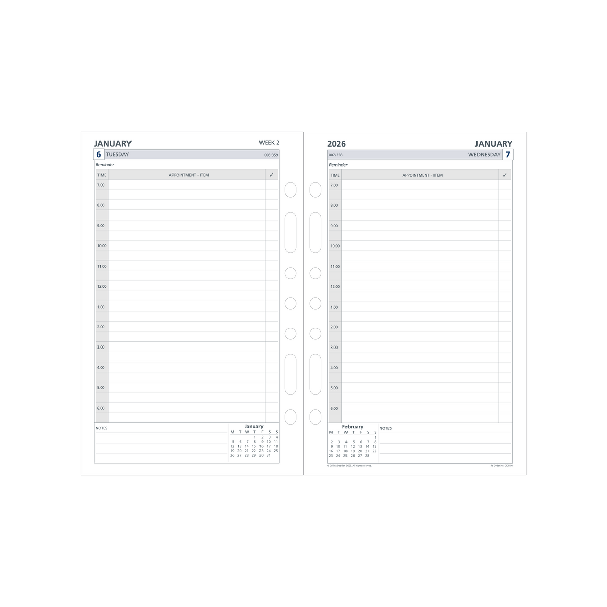Day Planner Calendar Year 2026 Diary/Planner, Day to Page - with Appointments, Desk Refill