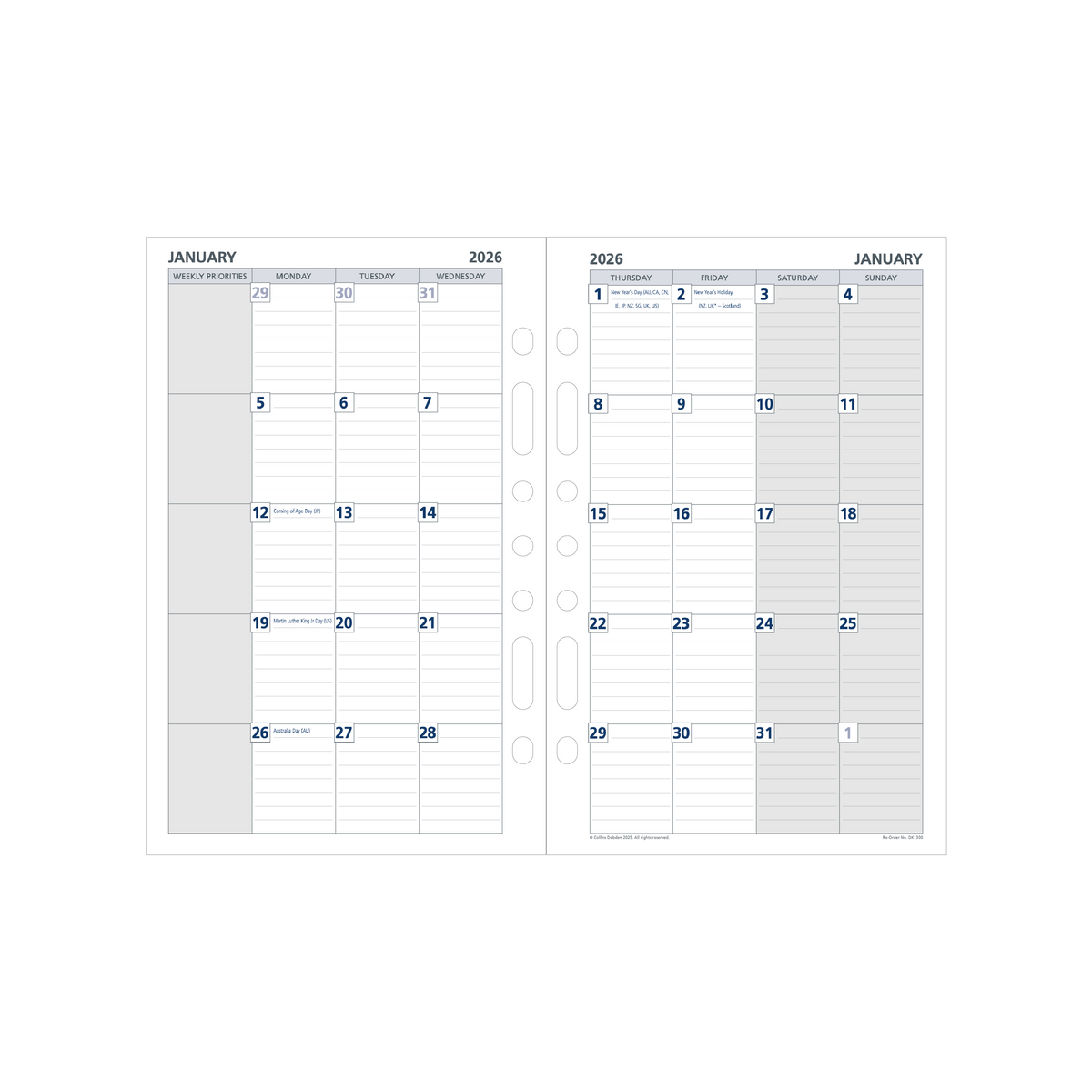 Day Planner Calendar Year 2026 Diary/Planner, Month to View, Desk Refill