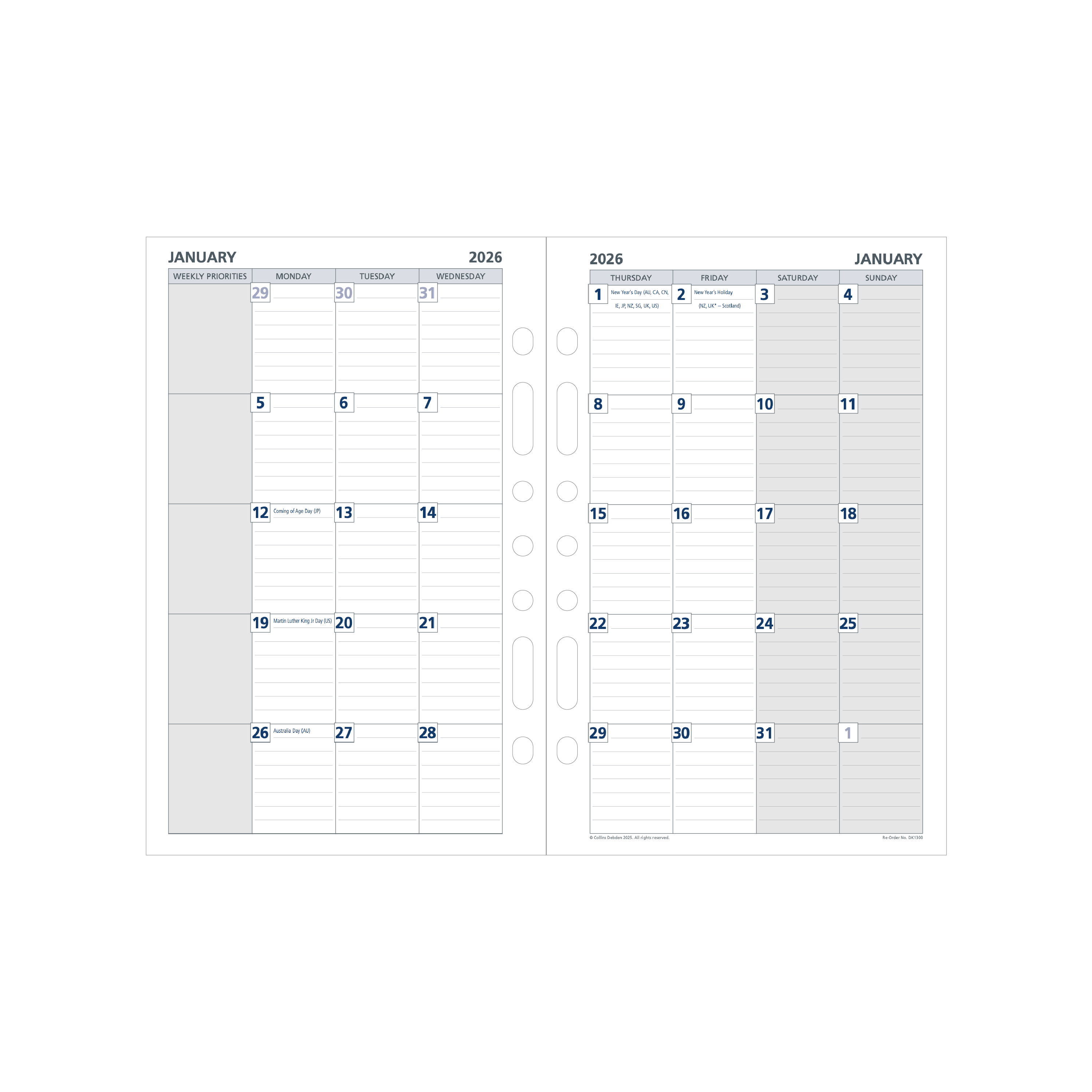 Day Planner Calendar Year 2026 Diary/Planner, Month to View, Desk Refill