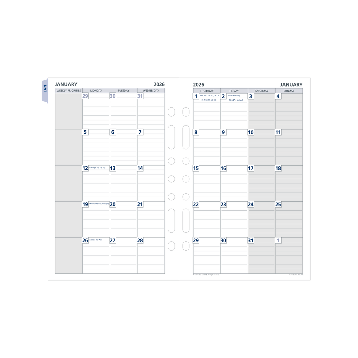 Day Planner Calendar Year 2026 Diary/Planner, Month to View with Tabs, Desk Refill