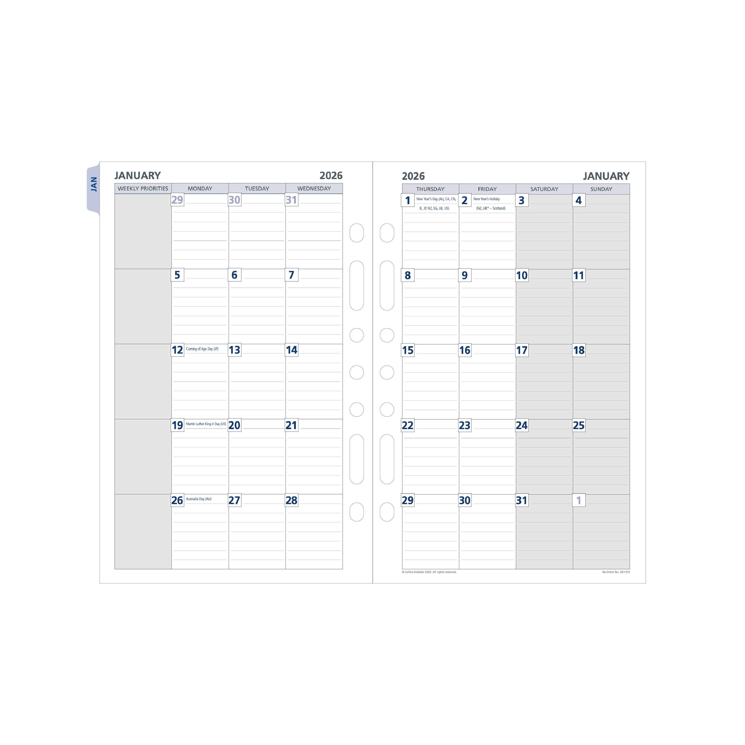 Day Planner Calendar Year 2026 Diary/Planner, Month to View with Tabs, Desk Refill
