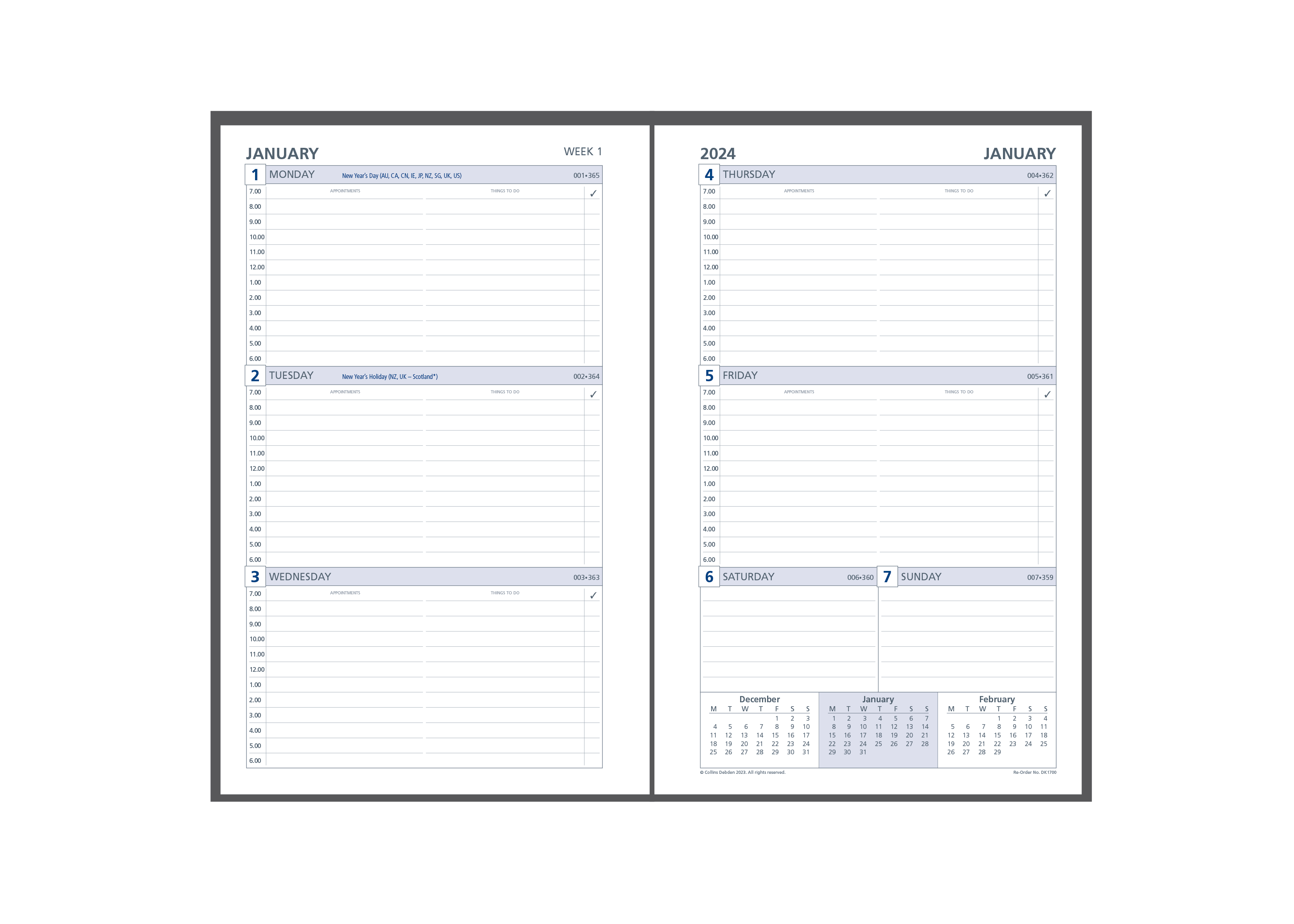 Debden Day Planner Refill 2024 Weekly Dated (one year), Size Desk