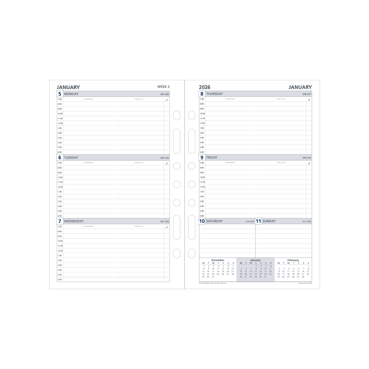Day Planner Calendar Year 2026 Diary/Planner, Week to View - with Appointments, Desk Refill