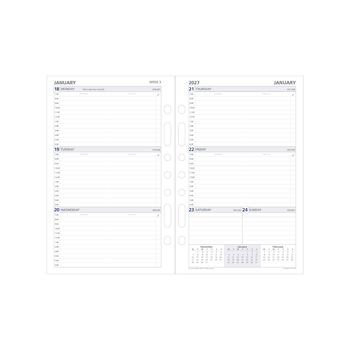 2027 Calendar Year Diary/Planner - 12 Month Desk Week to View - Refill - Collins Day Planners Range