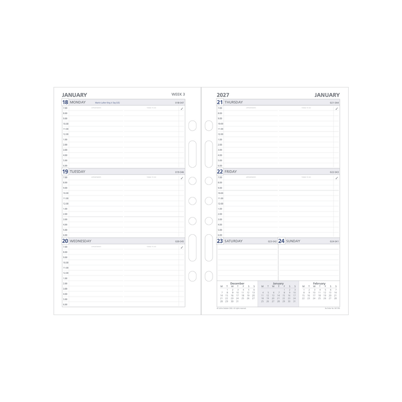 2027 Calendar Year Diary/Planner - 12 Month Desk Week to View - Refill - Collins Day Planners Range