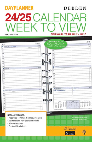Dayplanner - Desk Week-to-View 2024-2025 Diary Refill with appointments
