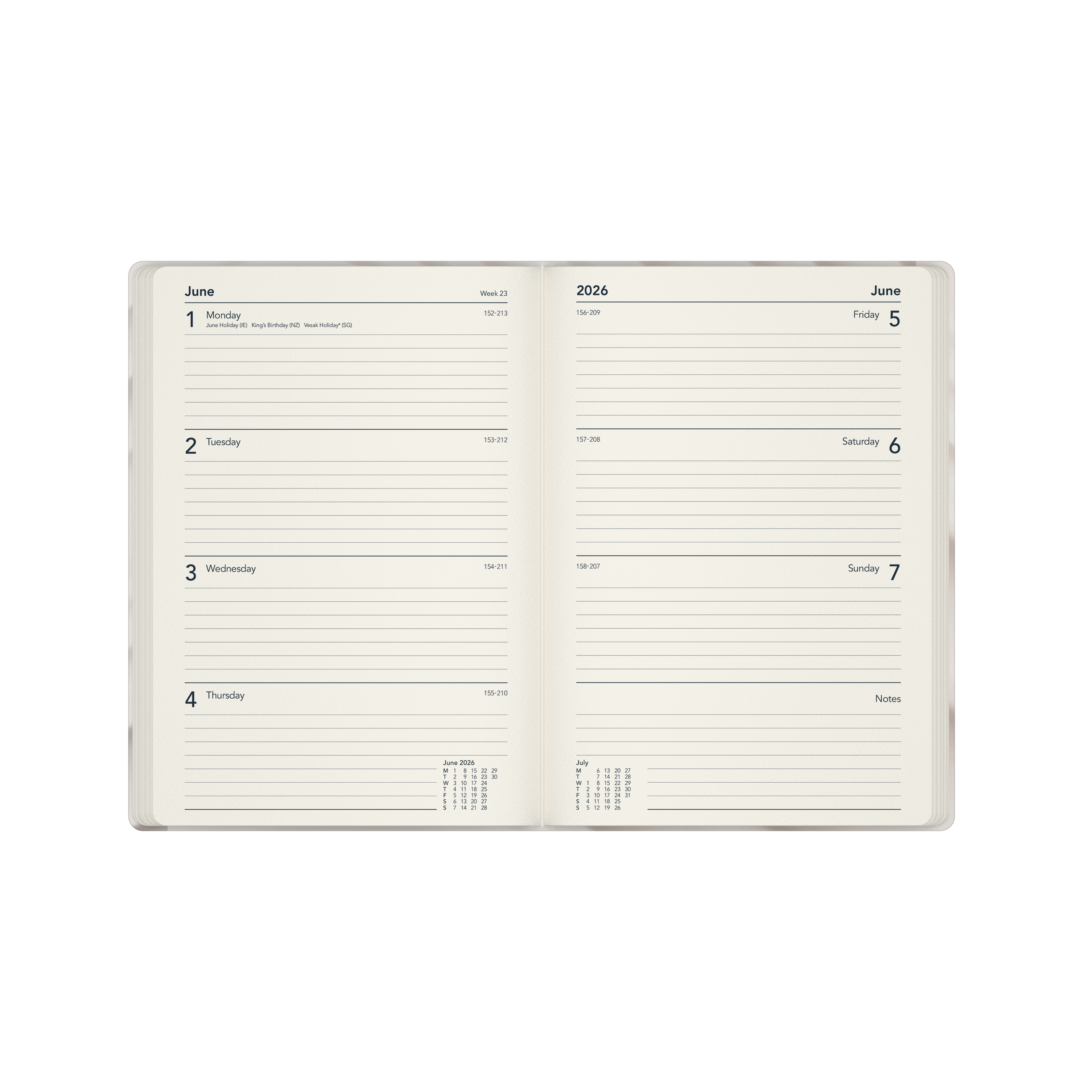 Dimensional Calendar Year 2026 Diary/Planner, Week to View, A5 Recycled Hard Cover - Striped