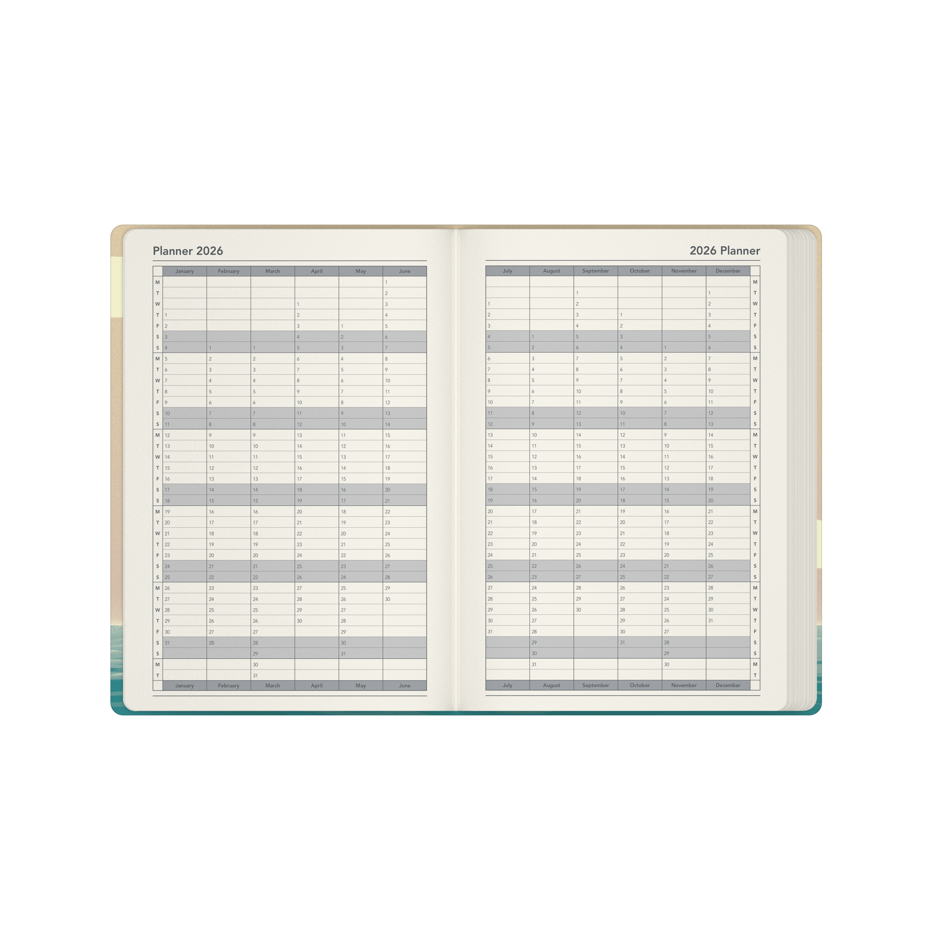 Submerge Calendar Year 2026 Diary/Planner, Week to View, A5 Recycled Hard Cover - Beige
