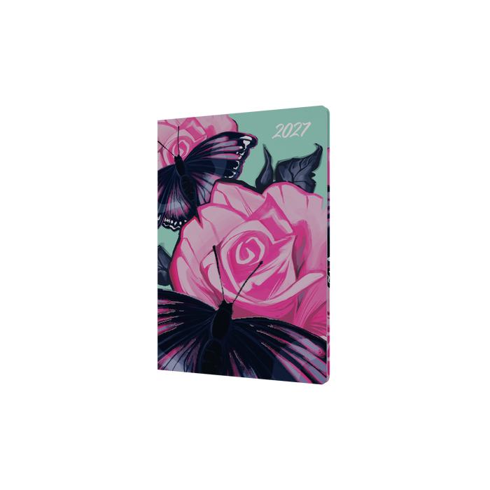 2027 Calendar Year Diary/Planner - 12 Month A5 Week to View - Hard Cover in The Roses (Butterfly) - Collins Billy Blue Range
