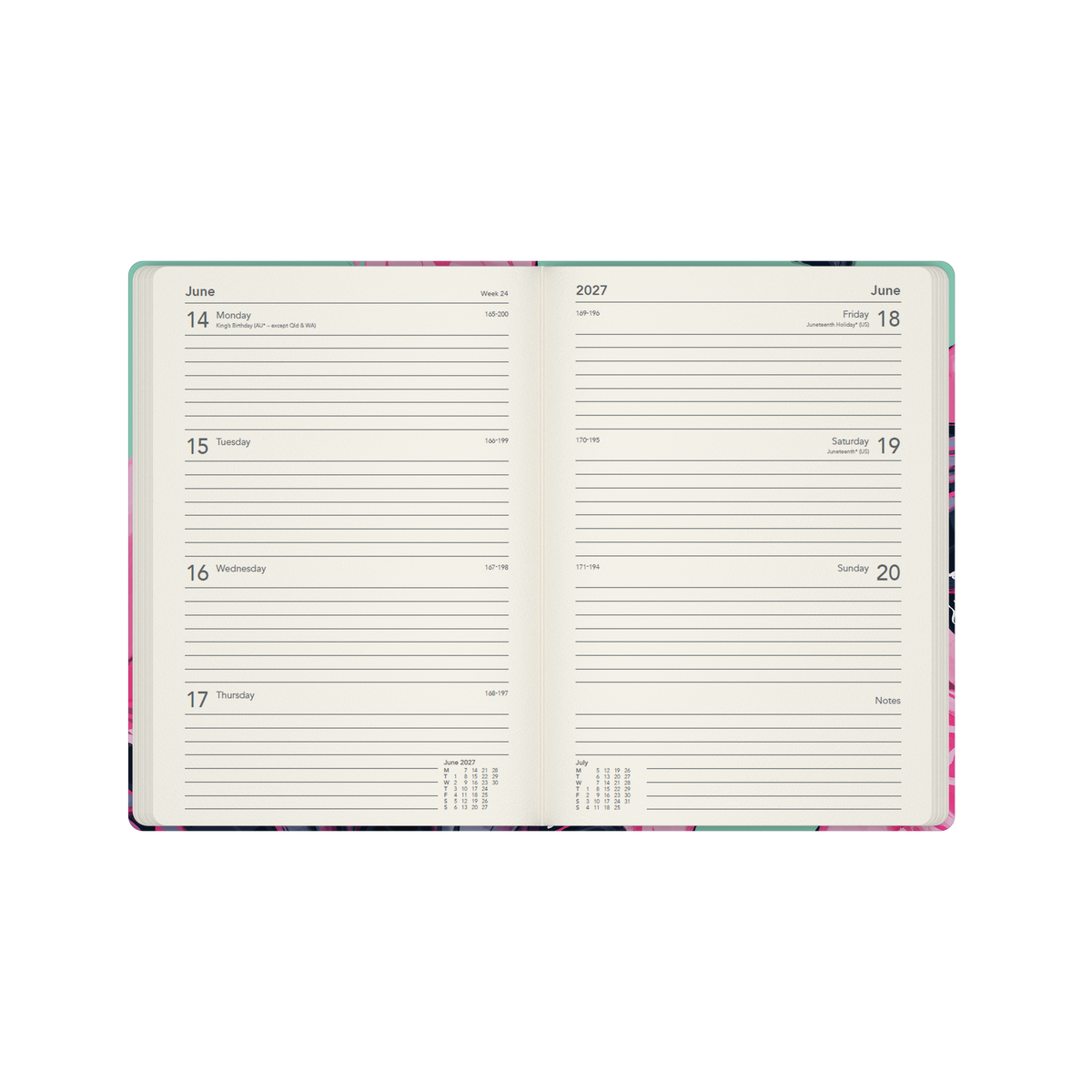 2027 Calendar Year Diary/Planner - 12 Month Pocket Week to View - Hard Cover in The Roses (Bee) - Collins Billy Blue Range