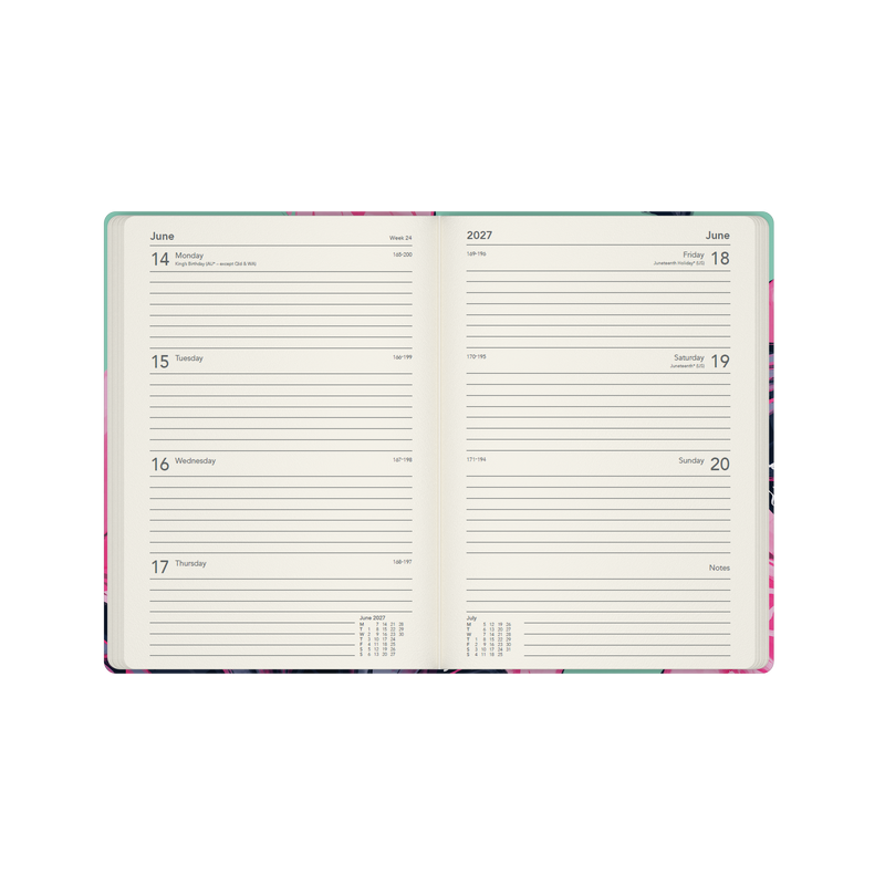 2027 Calendar Year Diary/Planner - 12 Month A5 Week to View - Hard Cover in The Roses (Butterfly) - Collins Billy Blue Range