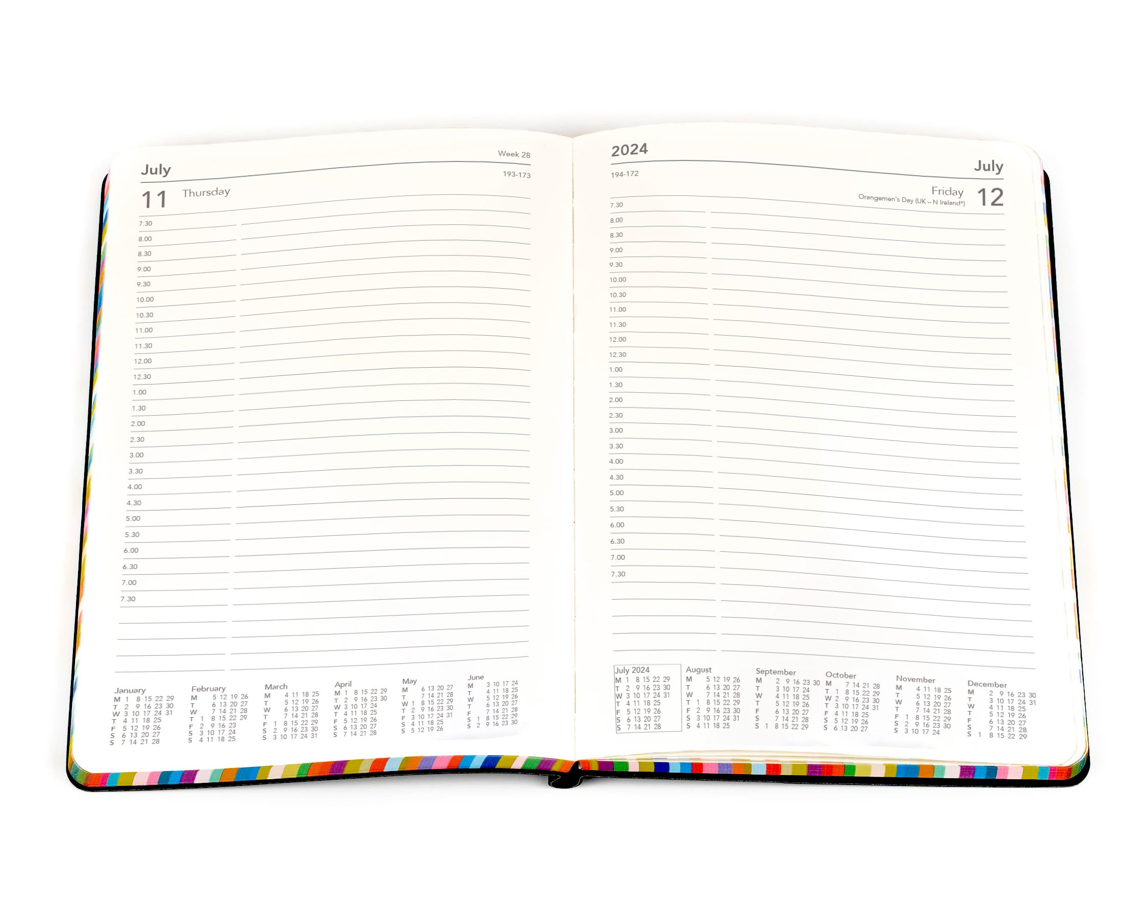 Collins Edge Rainbow 2024 Diary - Day to a Page View, Size A5