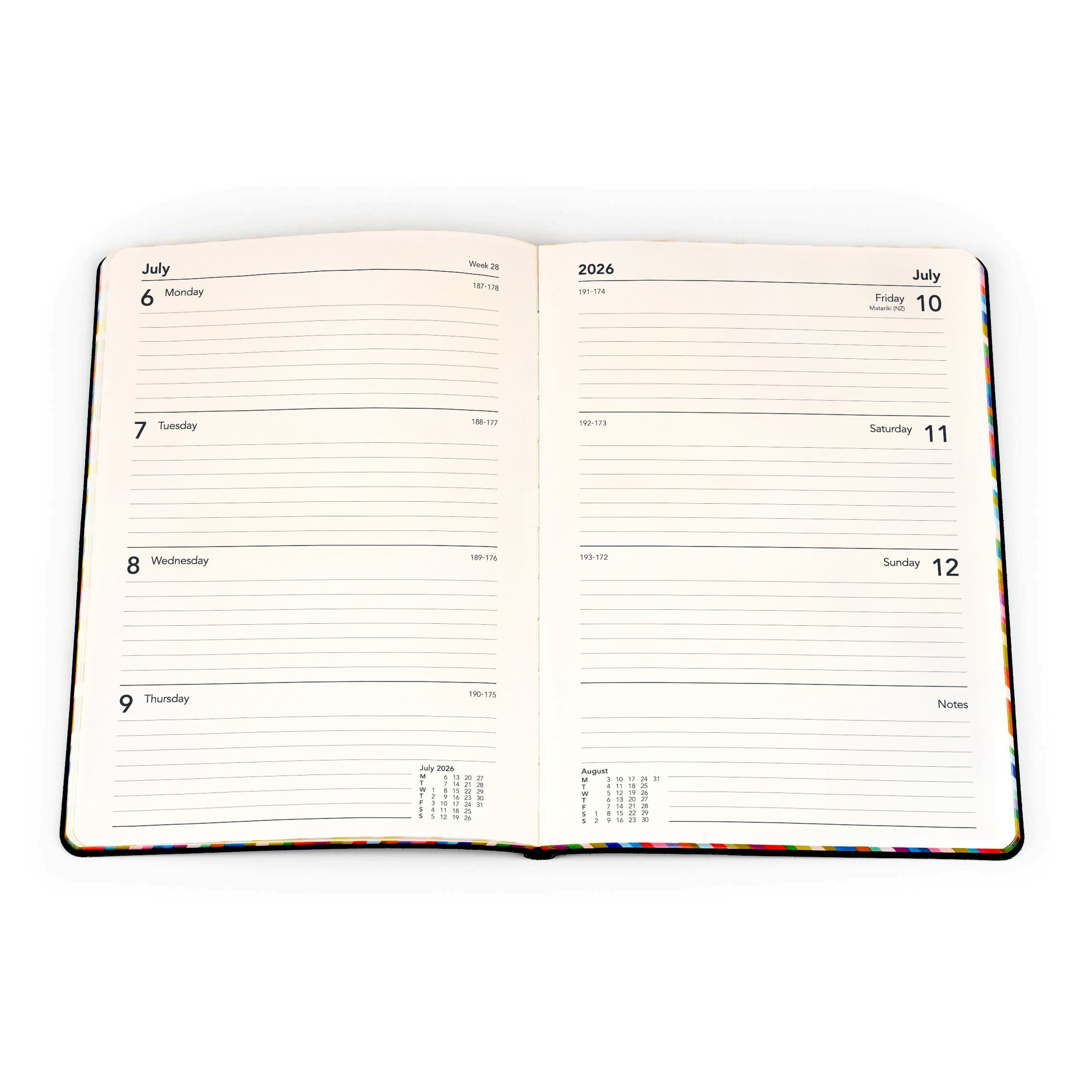 Edge Rainbow Calendar Year 2026 Diary/Planner, Week to a View, A5 Soft Cover