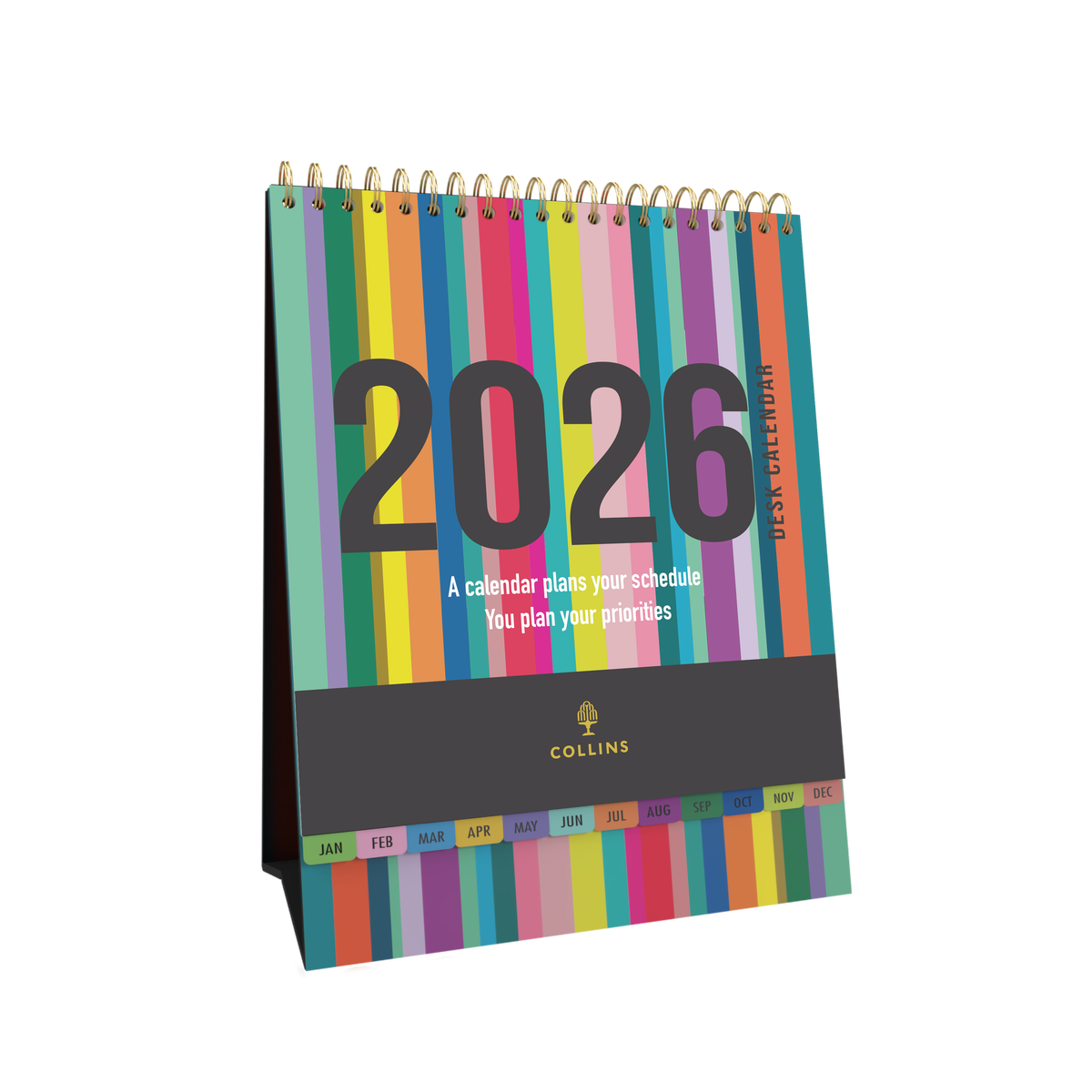 Edge Rainbow Desktop Calendar Year 2026 Diary/Planner, Month to View, Wiro Bound