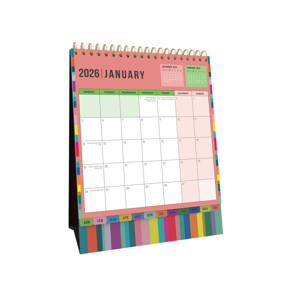 Edge Rainbow Desktop Calendar Year 2026 Diary/Planner, Month to View, Wiro Bound