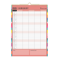 Edge Rainbow Wall Calendar Year 2026 Diary/Planner, Month to View, A3 Wiro Hanger