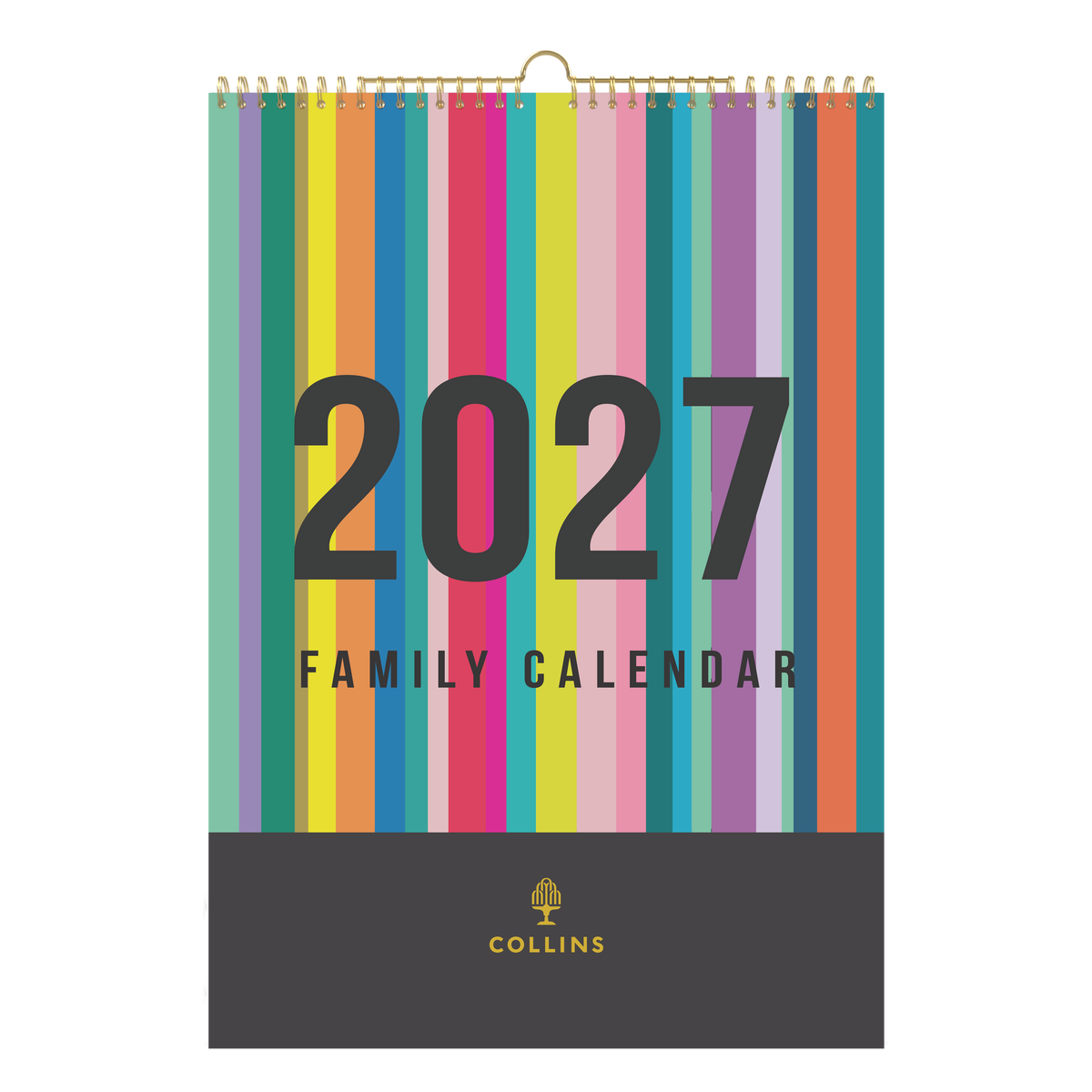 2027 Calendar Year Diary/Planner - 12 Month A3 Month to View - Wiro Hanger Wall Calendar in Edge Rainbow - Collins Desktop Calendars Range