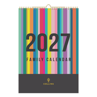 2027 Calendar Year Diary/Planner - 12 Month A3 Month to View - Wiro Hanger Wall Calendar in Edge Rainbow - Collins Desktop Calendars Range