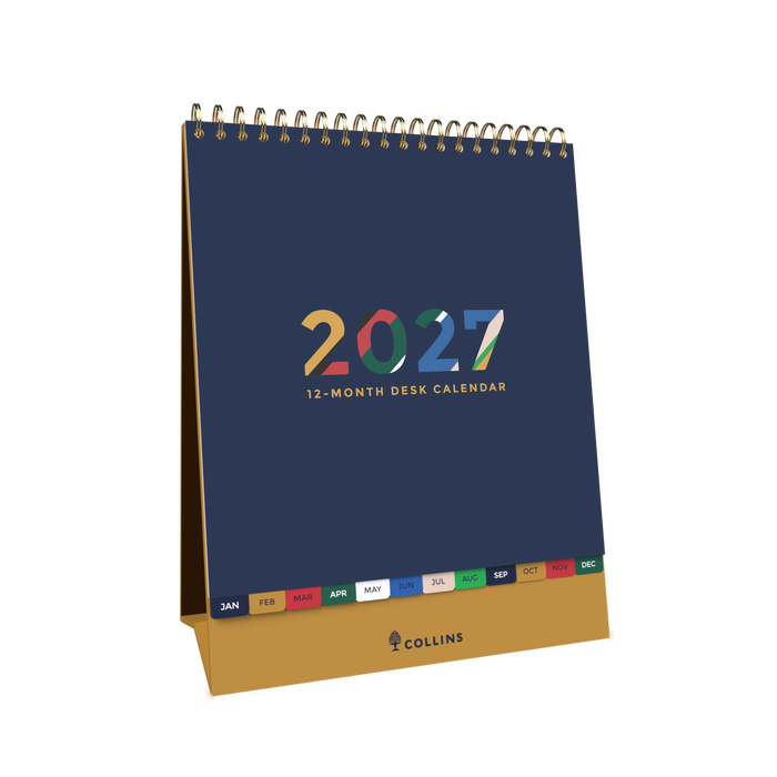 2027 Calendar Year Diary/Planner - 12 Month h220 x w175mm Month to View - Wiro Bound Desk Calendar in Edge Mira - Collins Desktop Calendars Range