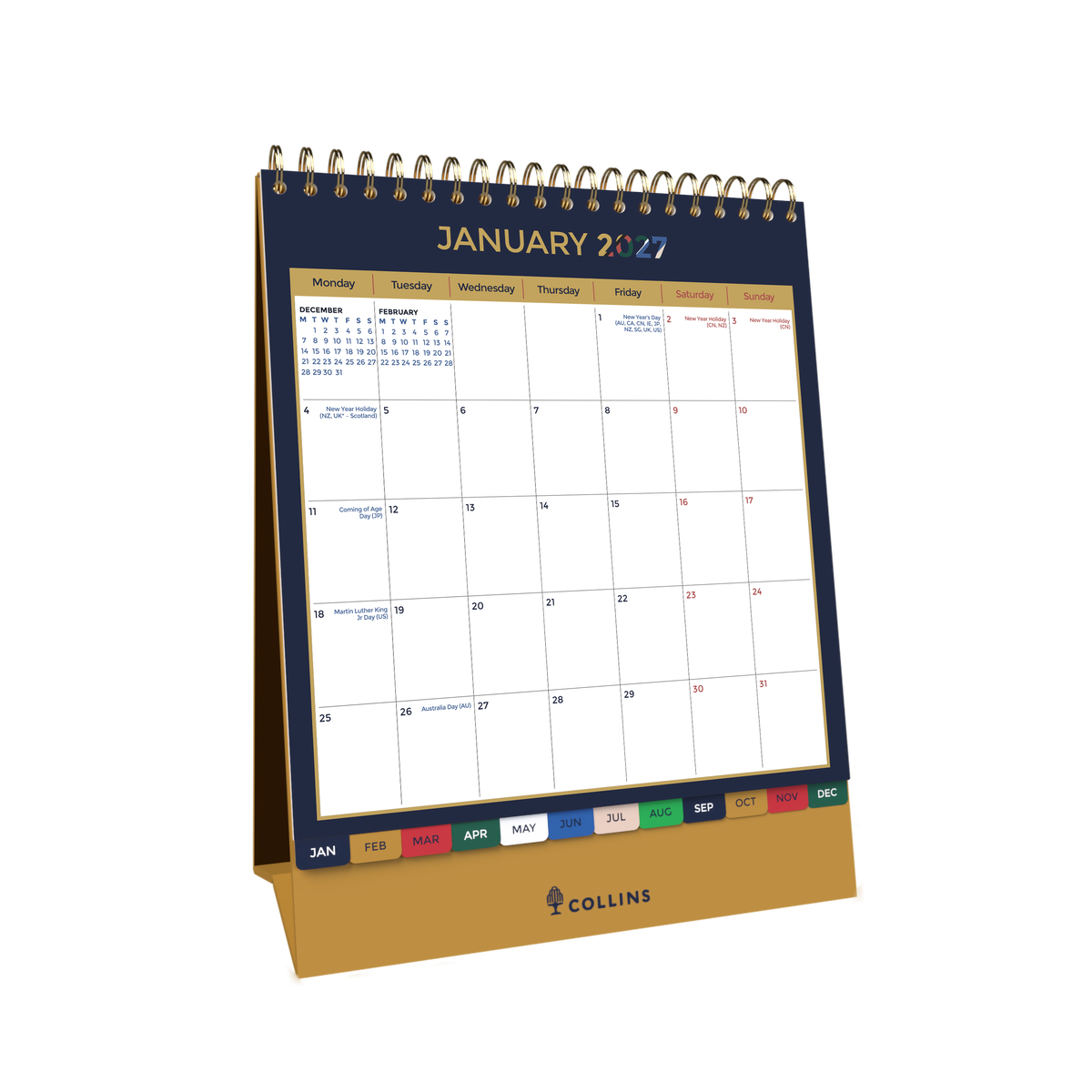 2027 Calendar Year Diary/Planner - 12 Month h220 x w175mm Month to View - Wiro Bound Desk Calendar in Edge Mira - Collins Desktop Calendars Range