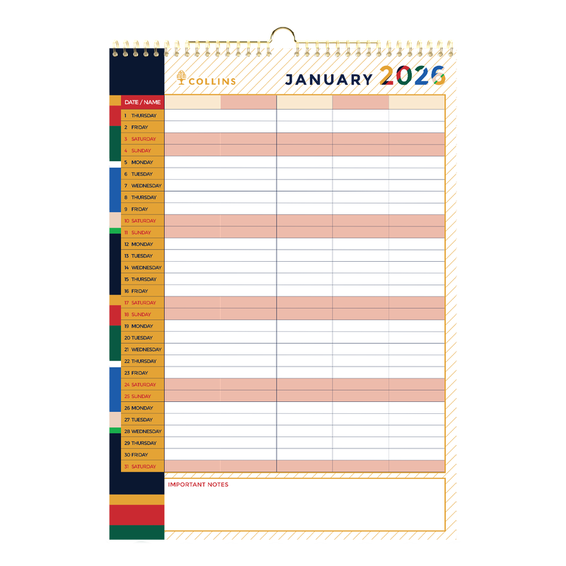 Edge Mira Wall Calendar Calendar Year 2026 Diary/Planner, Month to View, A3 Wiro Hanger