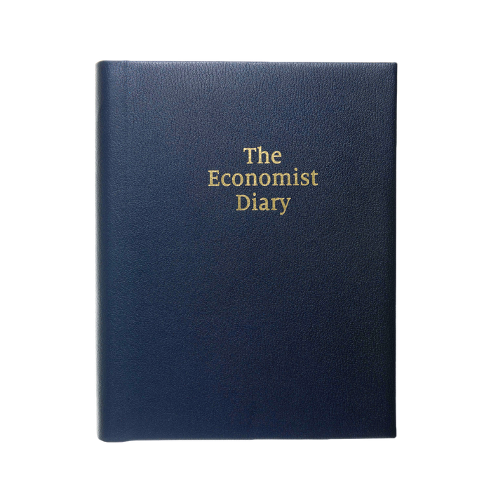 2027 Calendar Year Diary/Planner - 14 Month Quarto Day to Page - Leather Hard Cover in Navy - Collins The Economist Range