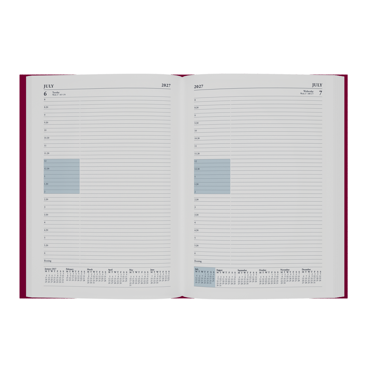 2027 Calendar Year Diary/Planner - 12 Month A4 Day to Page w Appointments - Hard Cover - Collins Essential Range