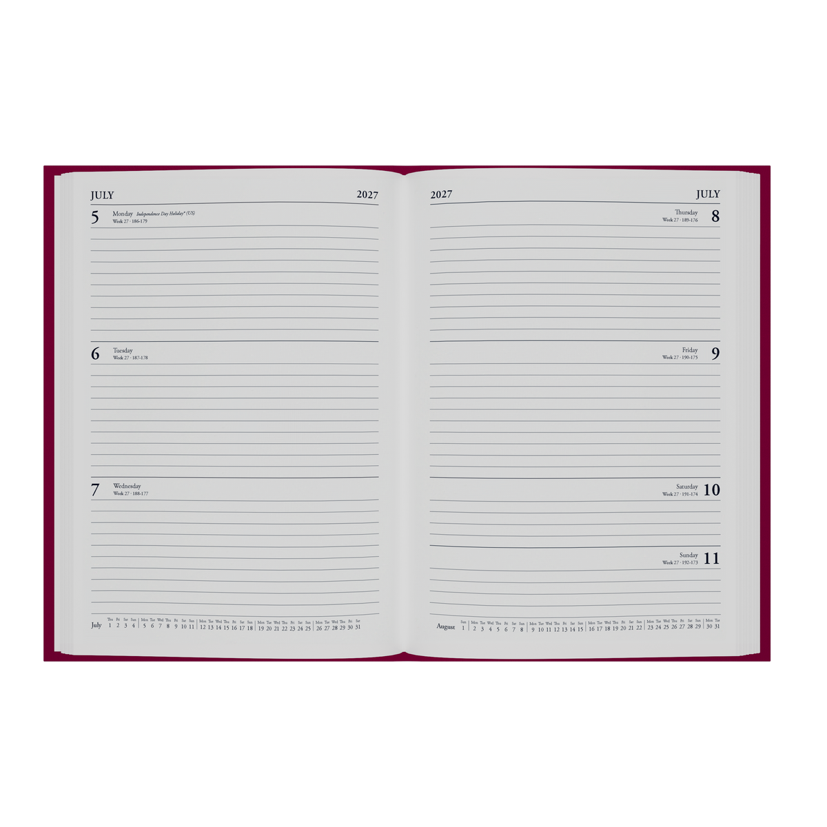 2027 Calendar Year Diary/Planner - 12 Month A5 Week to View - Hard Cover - Collins Essential Range