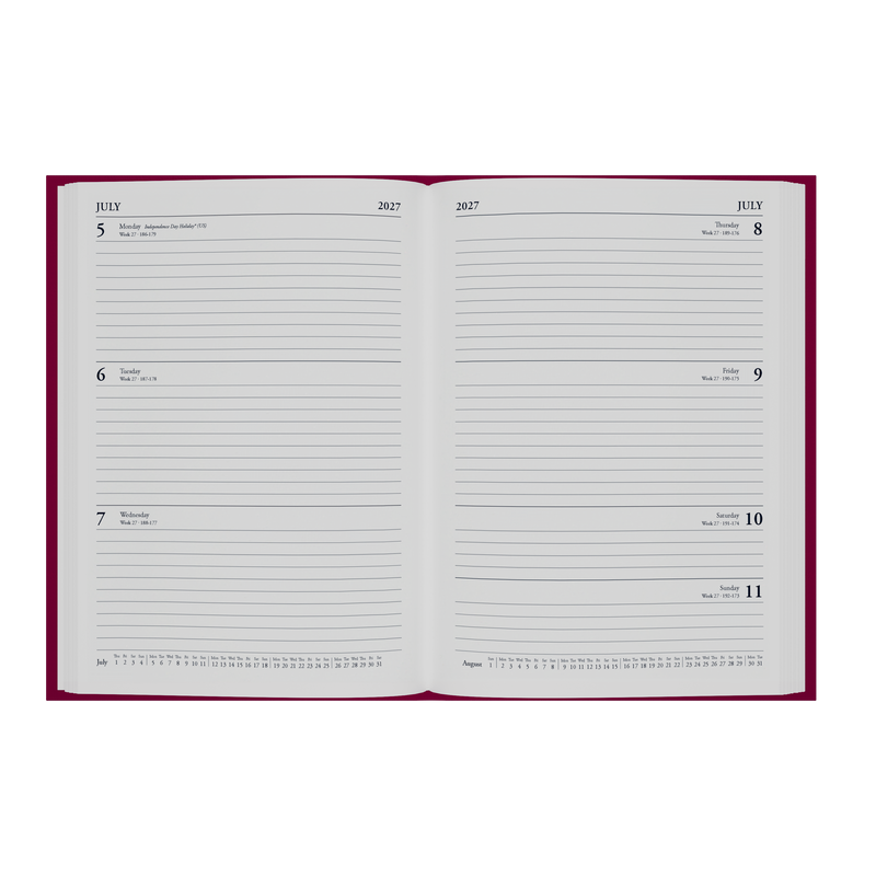 2027 Calendar Year Diary/Planner - 12 Month A5 Week to View - Hard Cover - Collins Essential Range
