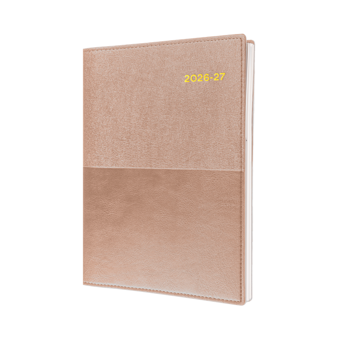 2026-2027 Financial Year Diary/Planner - 12 Month A4 Day to Page Diary - Soft Cover in Rose Gold - Collins Vanessa Range