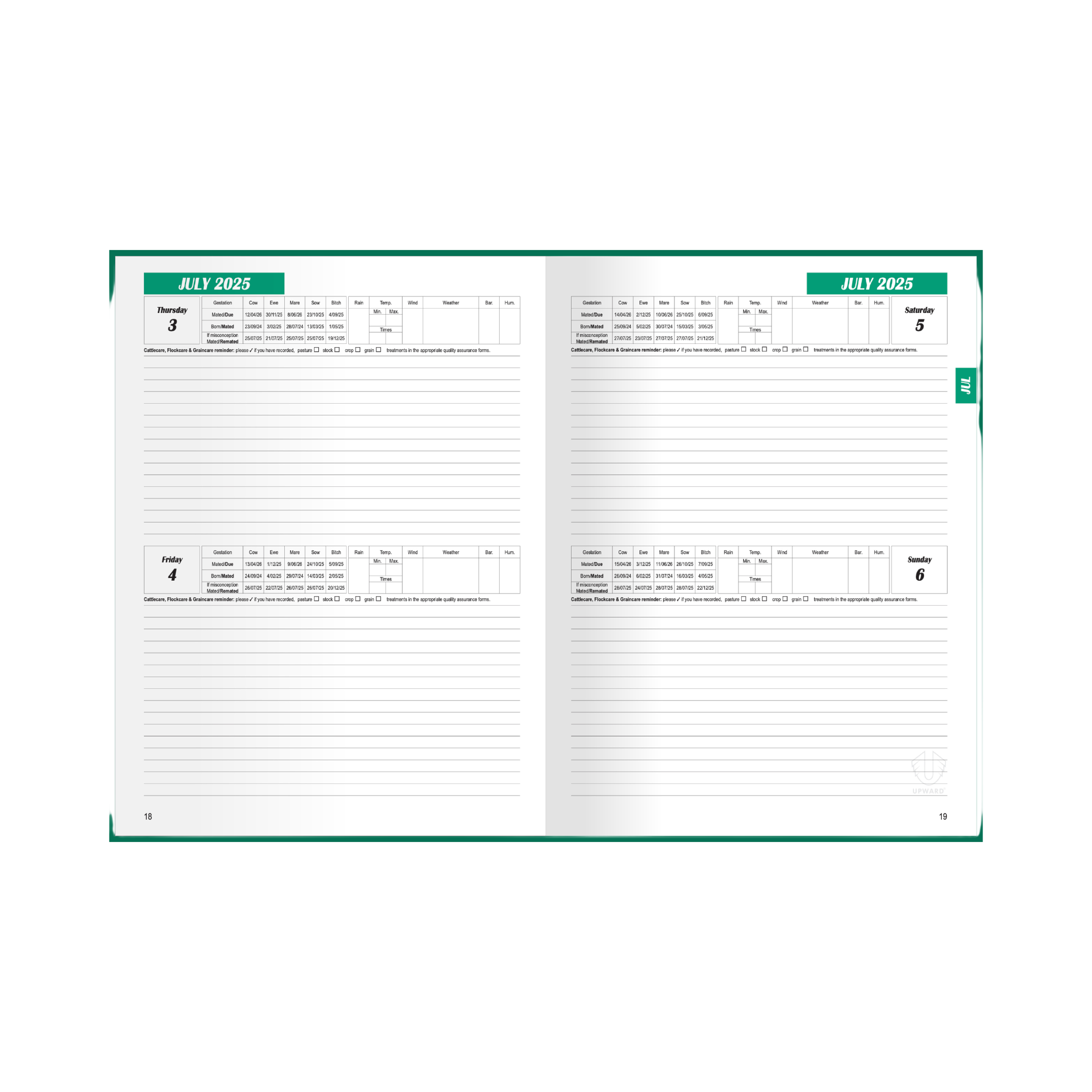 Upward - Rural Management 2025-2026 Financial Year Diary/Planner, 2 Days to Page, 280x210mm Hard Cover