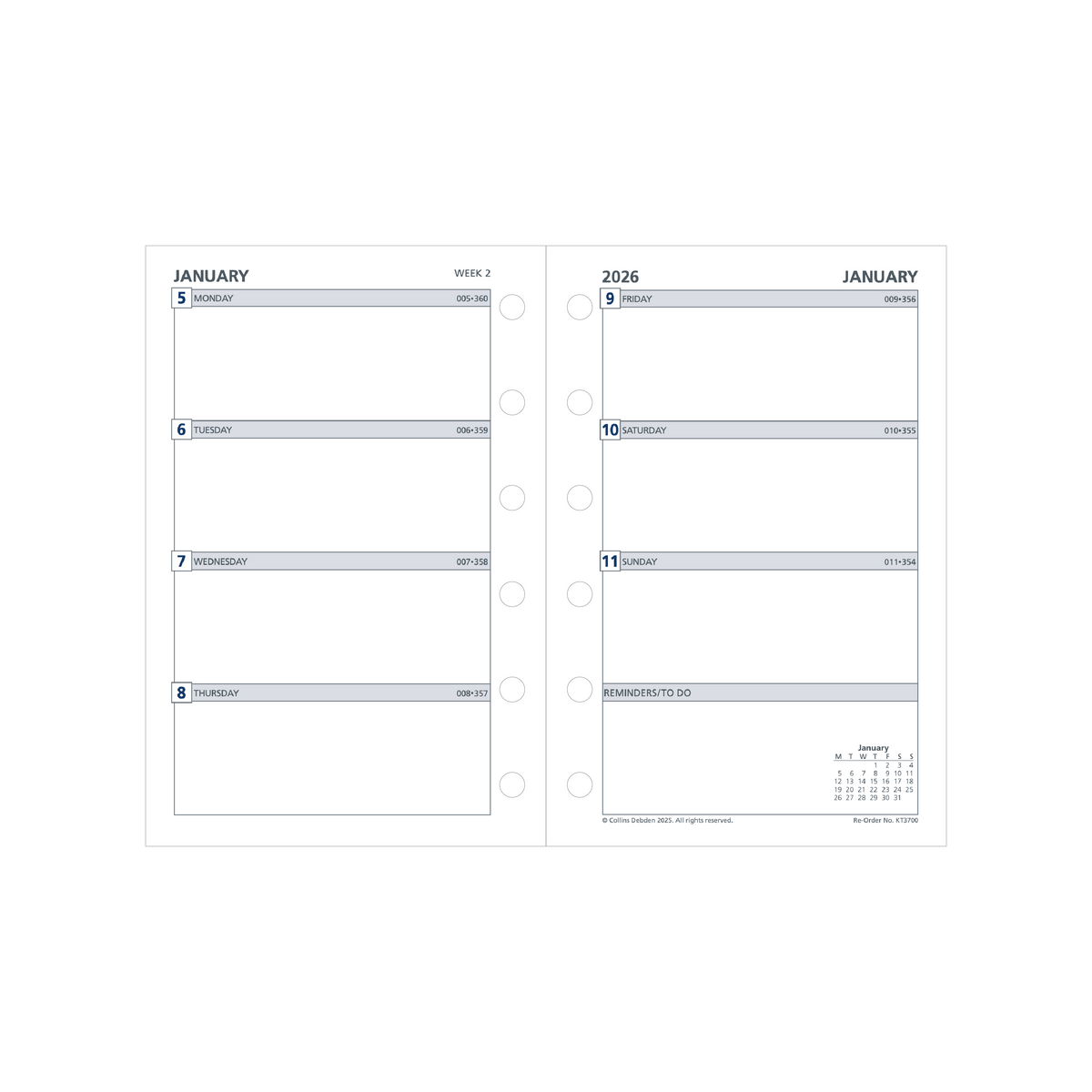 Day Planner Calendar Year 2026 Diary/Planner, Week to View, Pocket Refill