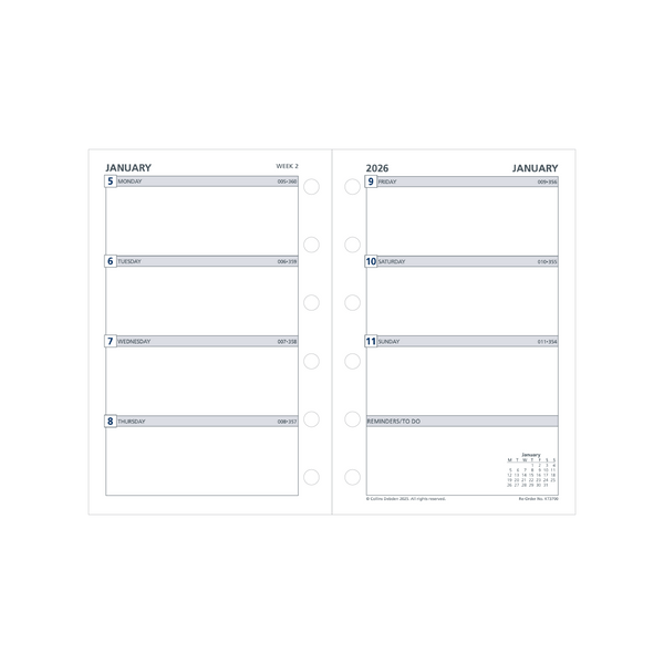 Collins Day Planner Calendar Year 2026 Diary/Planner, Week to View, Pocket Refill