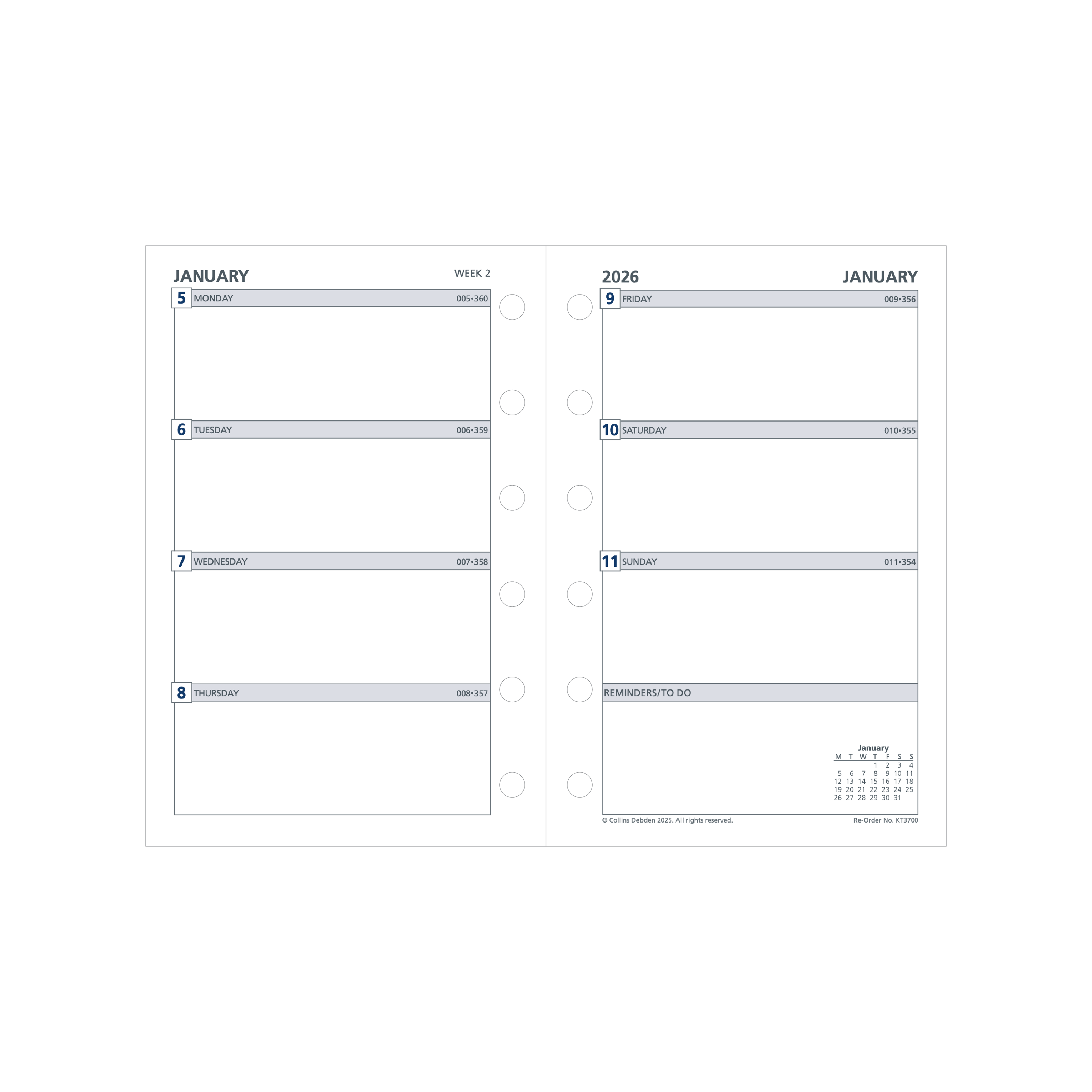 Day Planner Calendar Year 2026 Diary/Planner, Week to View, Pocket Refill