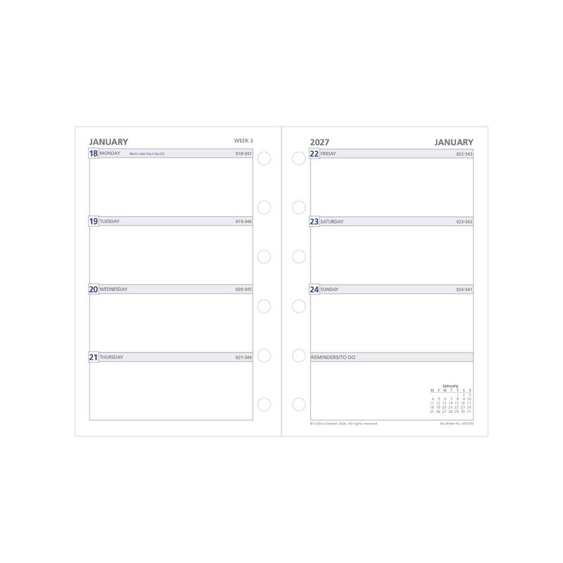 2027 Calendar Year Diary/Planner - 12 Month Pocket Week to View - Refill - Collins Day Planners Range