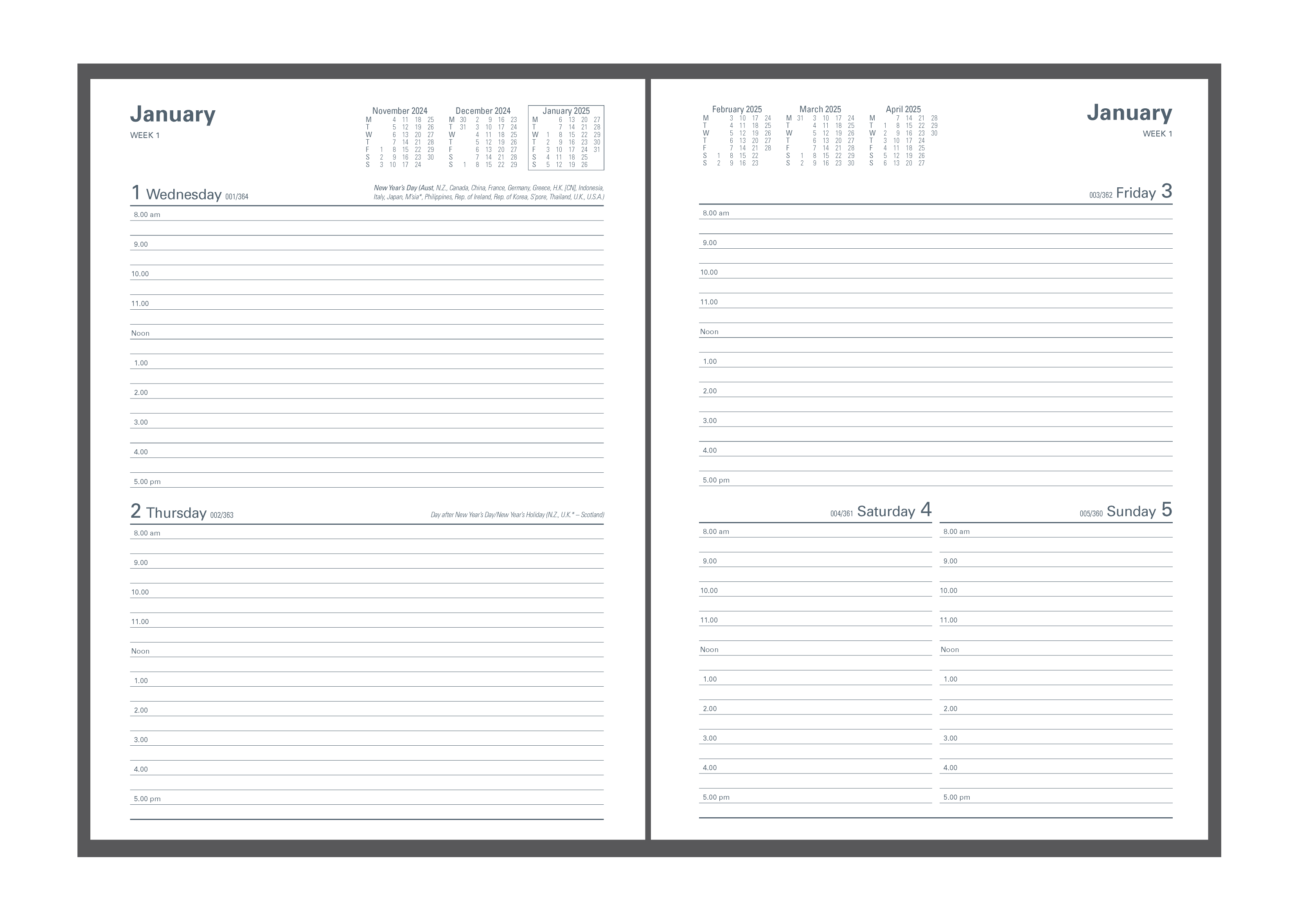 Kingsgrove -A4 - 2 Days-to-a-Page - 2025 Calendar Year Diary/Planner