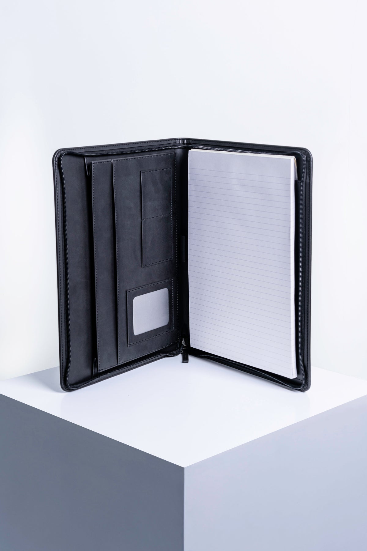 Intentus Organiser A4 PU Leather-Like Folder with Ruled Refill Pad - Clean Slate Black