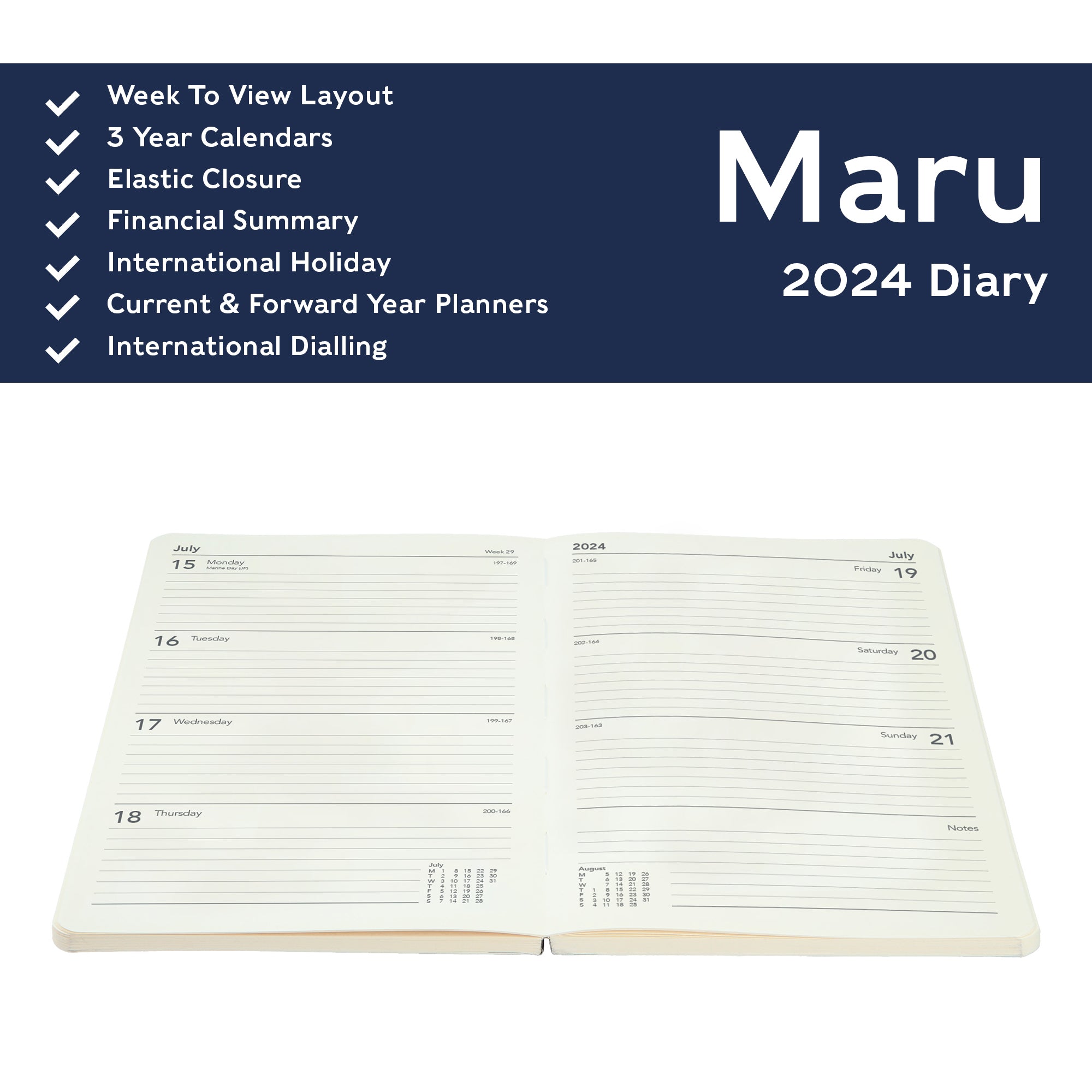 Maru 2024 Diary - Week to View (Dog Design), Size A5