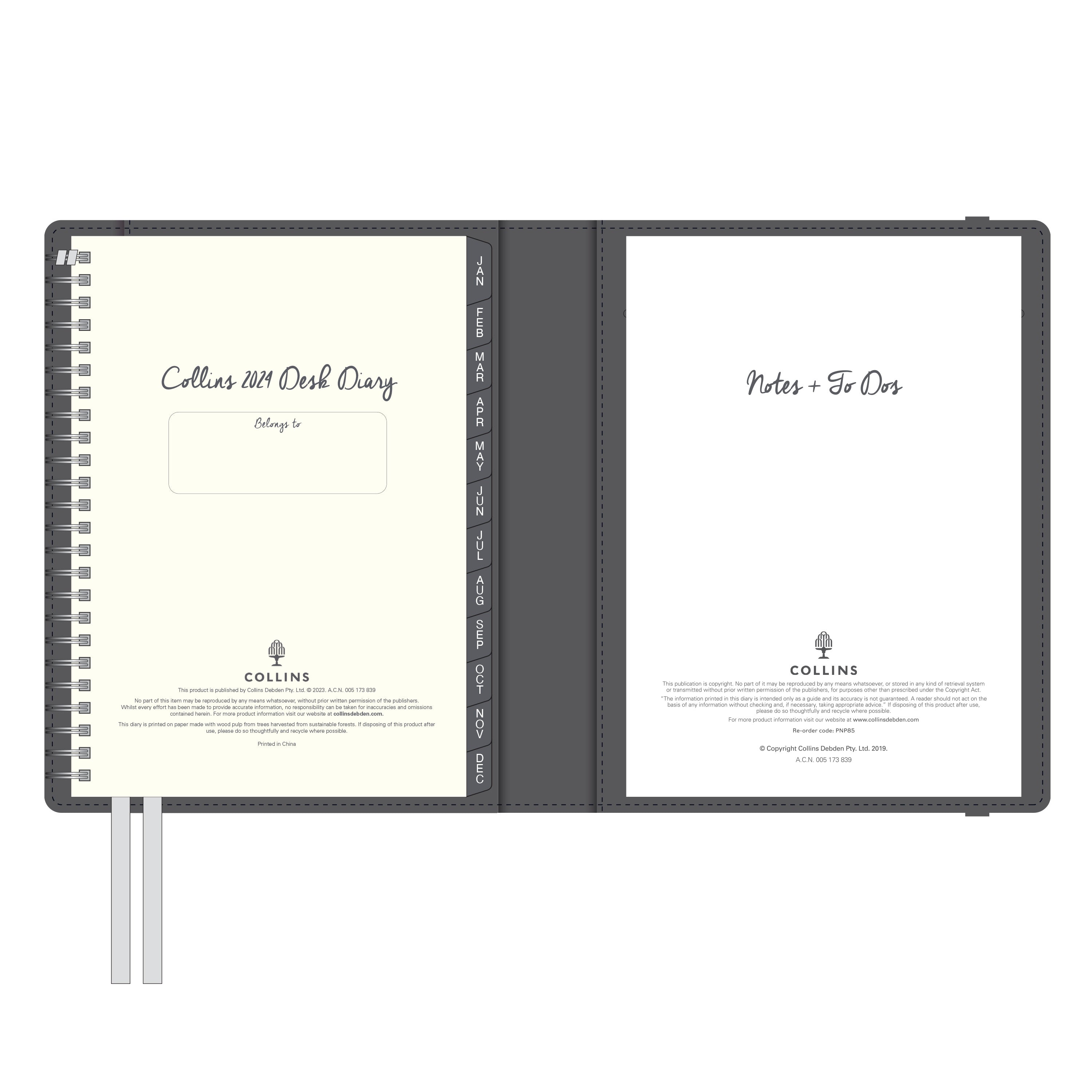 Plan + Note Pro 2024 Diary - Week to View with Notepad, Size A5 Charcoal / A5 (210 x 148mm)