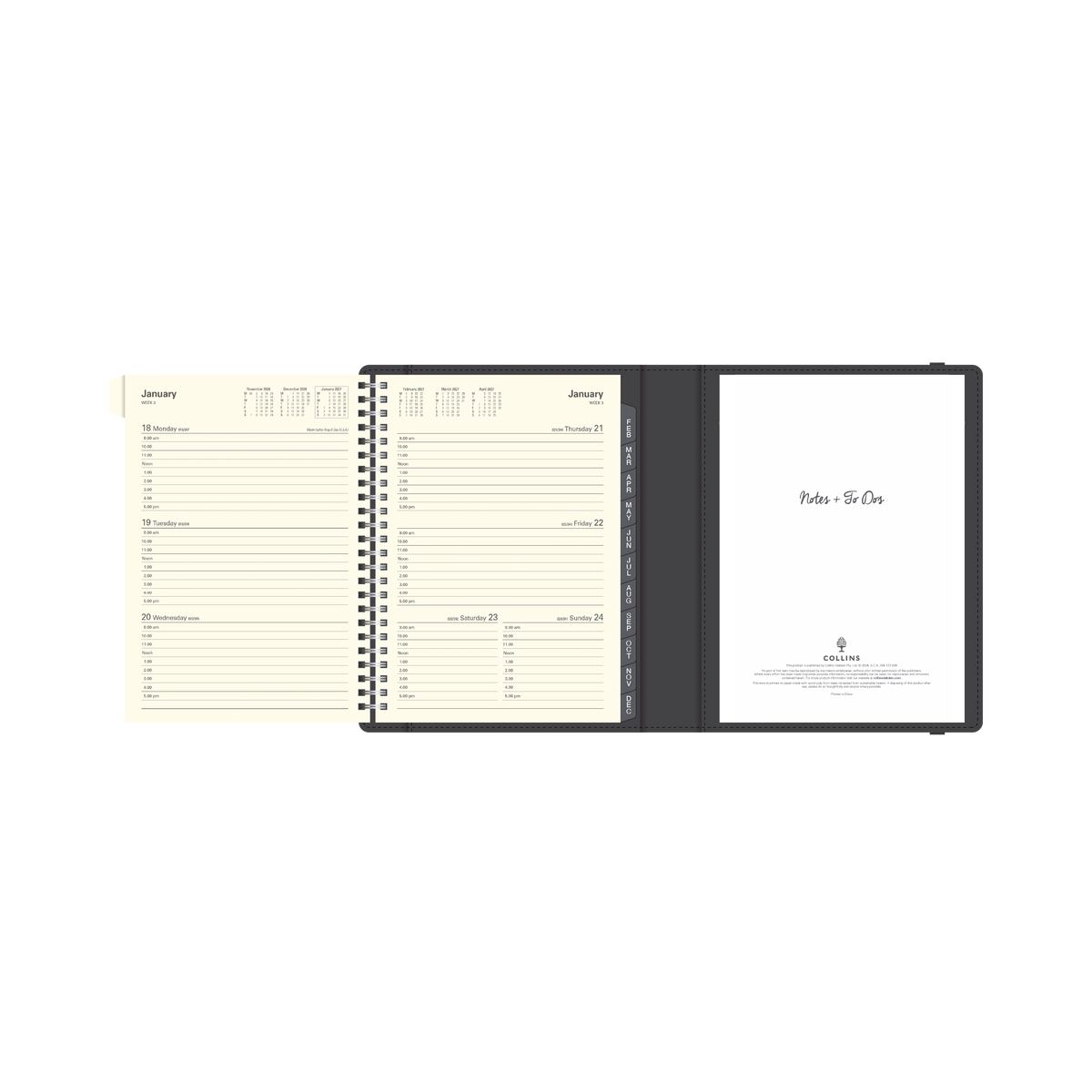 2027 Calendar Year Diary/Planner - 12 Month A5 Week to View - Soft PU Cover - Collins Plan + Note Pro Range