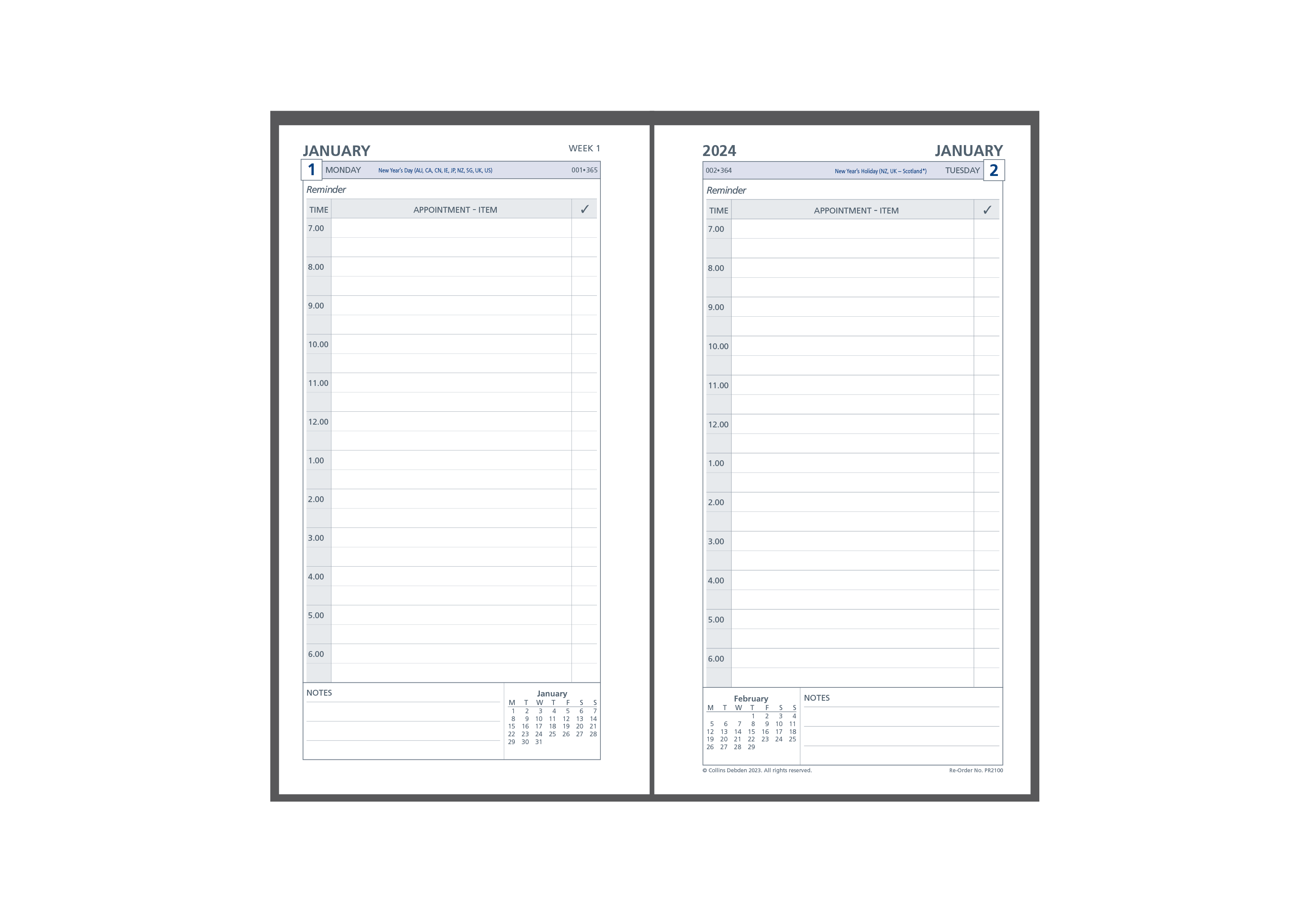 Day Planner Refill 2024 - Daily Dated (one year), Size Personal Personal (172 x 96mm)
