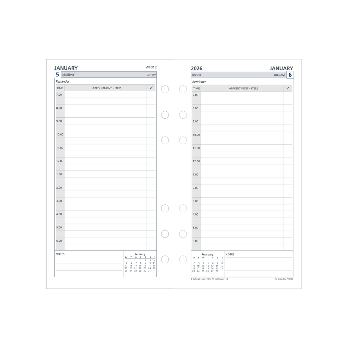 Day Planner Calendar Year 2026 Diary/Planner, Day to Page - with Appointments, Personal Refill