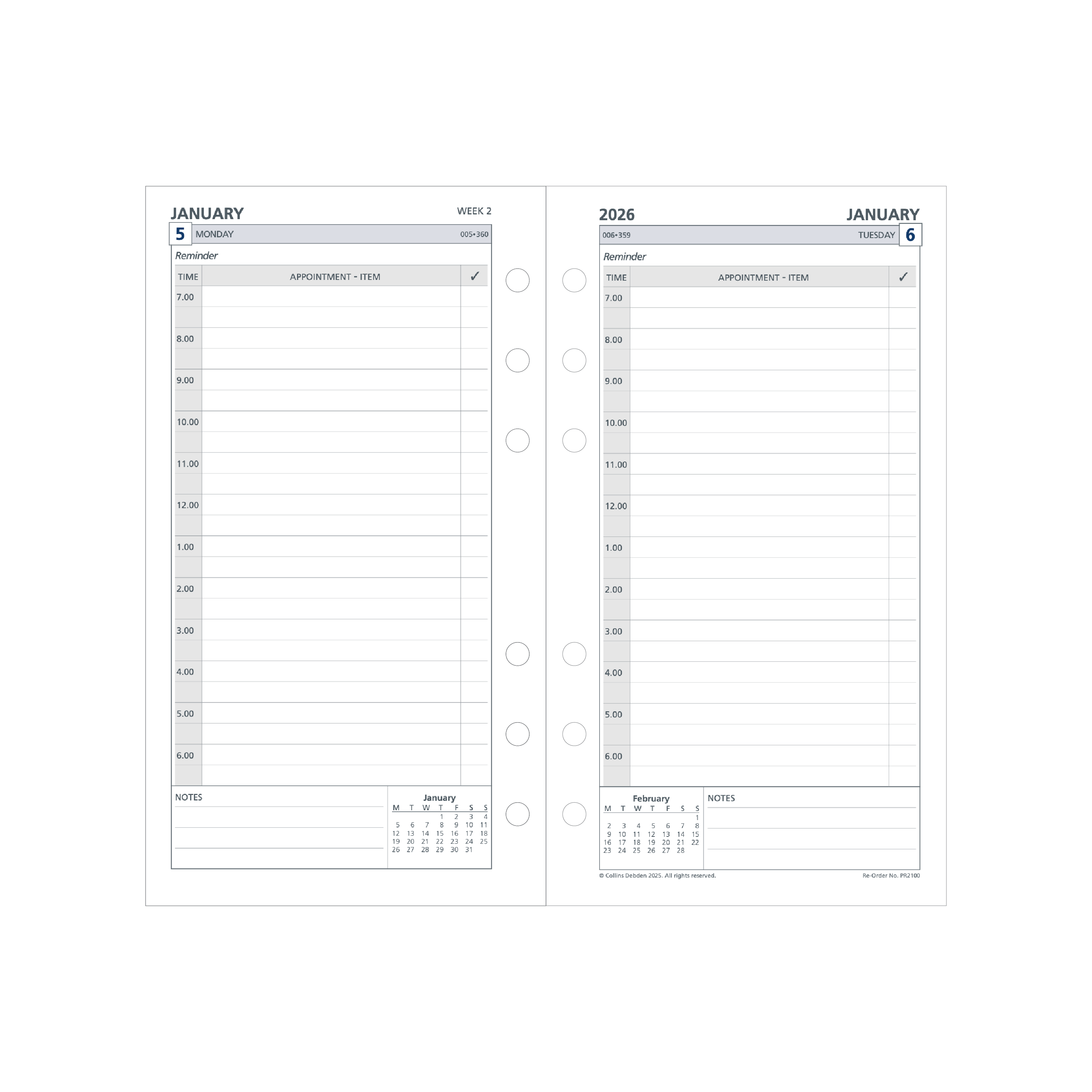 Day Planner Calendar Year 2026 Diary/Planner, Day to Page - with Appointments, Personal Refill
