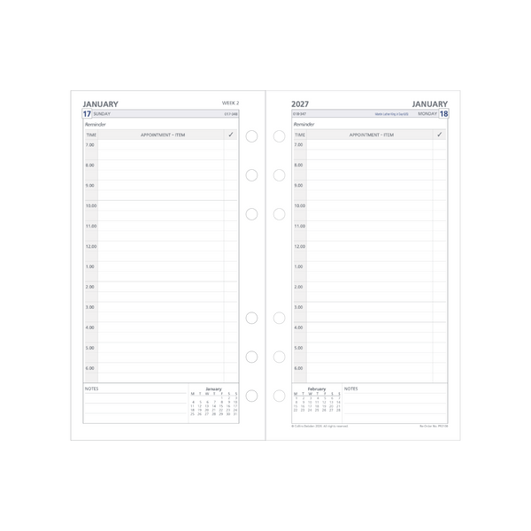 2027 Calendar Year Diary/Planner - 12 Month Personal Day to Page - Refill - Collins Day Planners Range