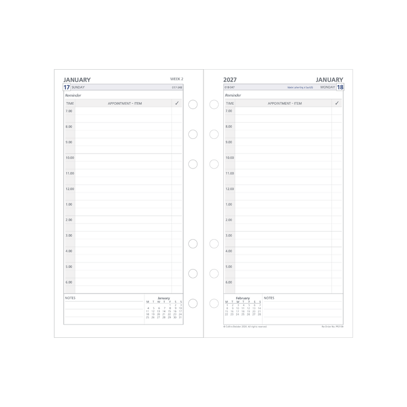 2027 Calendar Year Diary/Planner - 12 Month Personal Day to Page - Refill - Collins Day Planners Range