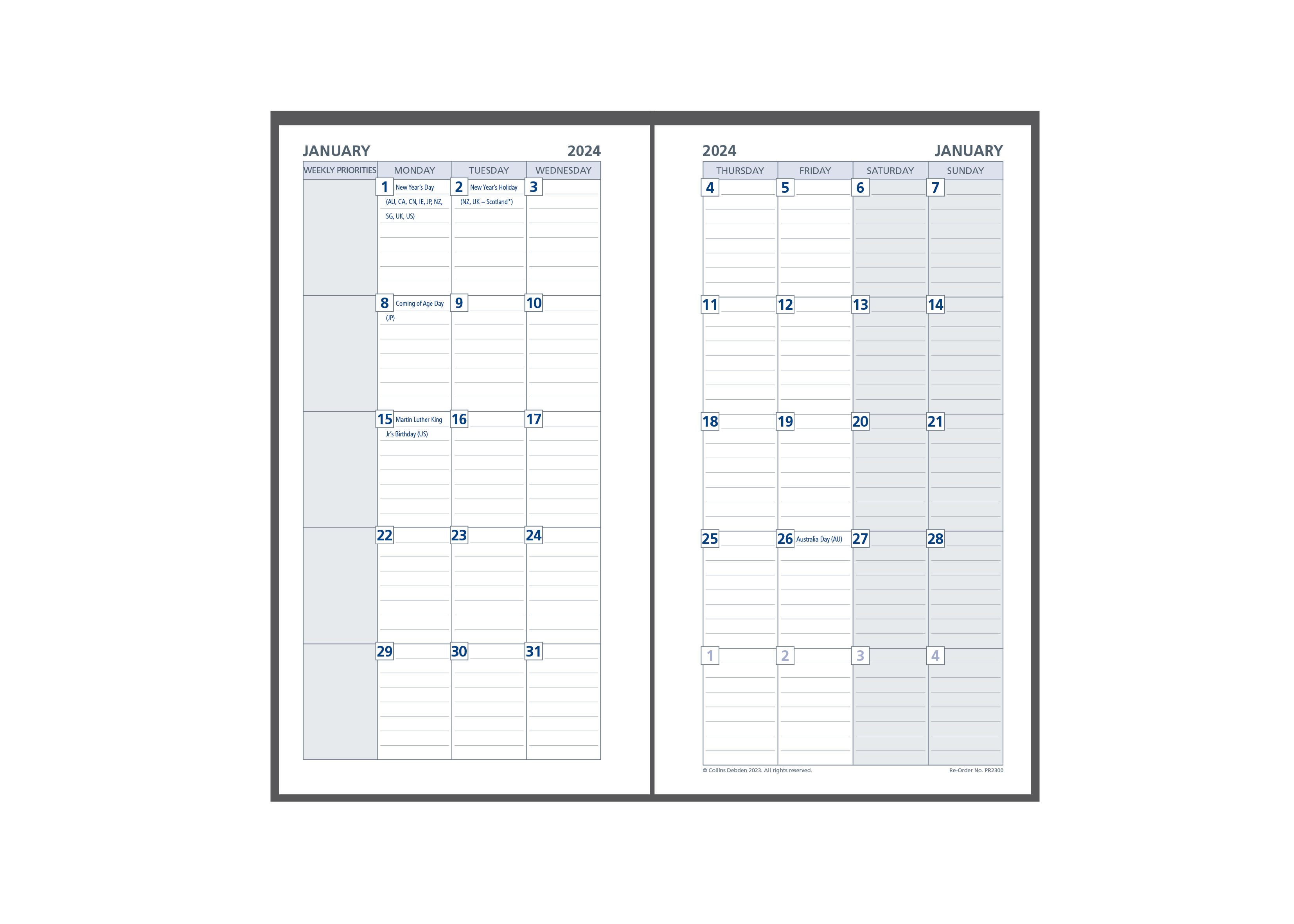 Day Planner Refill 2024 - Monthly Dated (one year), Size Personal Personal (172 x 96mm)