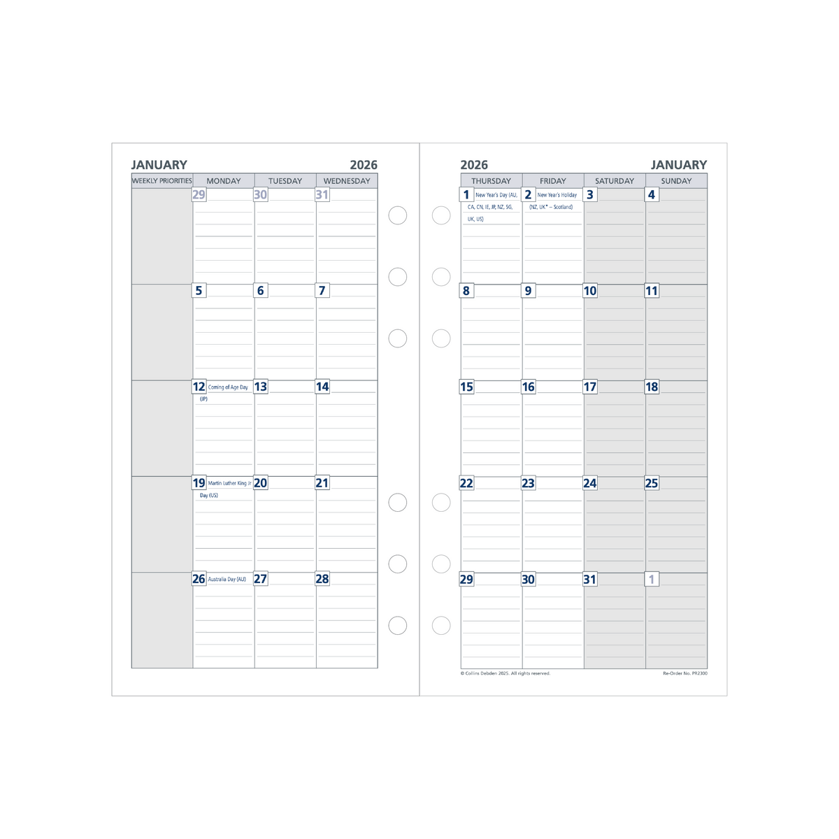 Day Planner Calendar Year 2026 Diary/Planner, Month to View, Personal Refill