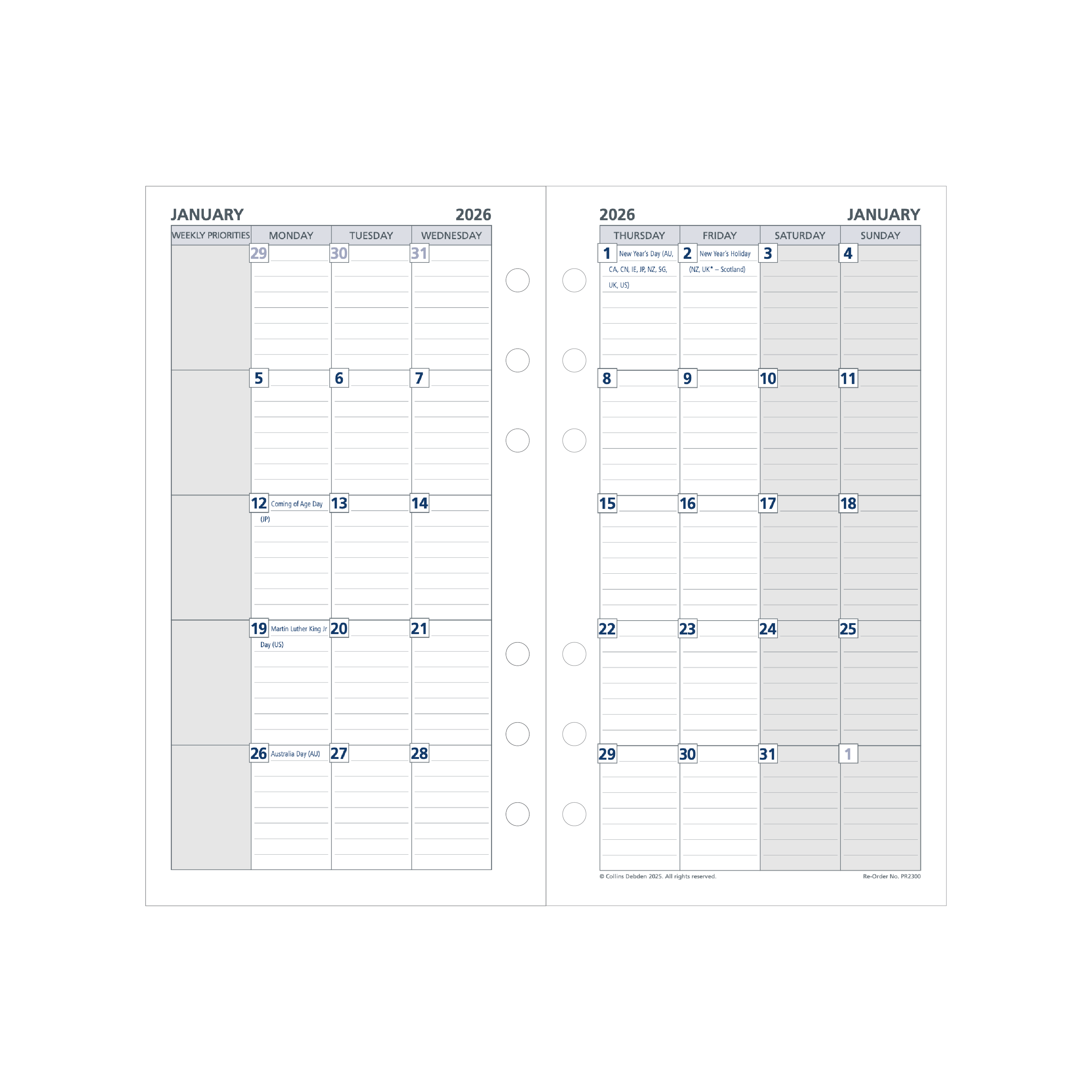 Day Planner Calendar Year 2026 Diary/Planner, Month to View, Personal Refill