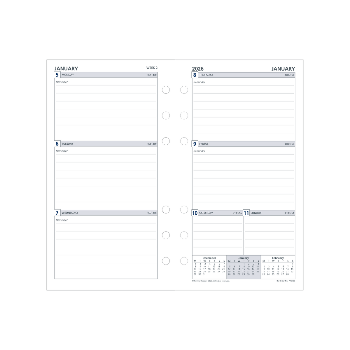 Day Planner Calendar Year 2026 Diary/Planner, Week to View, Personal Refill